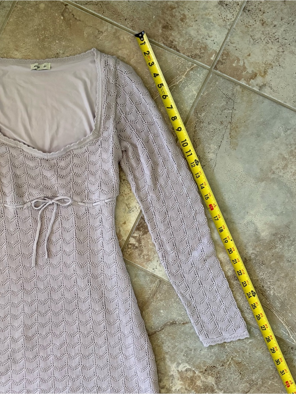 Hollister Long Sleeve Crochet Purple Mini Dress Square Neck Boho Y2K Pastel Knit - Picture 7 of 9